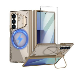 NillkinGalaxyZfold7�P�[�X�N���A���������K���X�t�B�����t���X�^���h�@�\�q���W�ی�Magsafe/MagFit�Ή����C�����X�[�d�Ή��}�O�l�b�g�z���M�����N�V�[ZFold7�G�R�f�ނ��菝�h�~���^�㎿