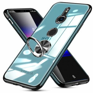 XperiaXZ3ケースリング付きクリアSO-01MSOV41ケースTPU透明メッキ加工耐衝撃車載ホルダー対応スタンド機能防塵薄型軽量落下防止一体型変形防止ソニーエクスペリアXZ3カバー黒