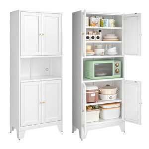 科飛亜食器棚スチール製レンジ台付きカップボードキッチン収納キャビネット調節可能な棚付きキッチンボード扉付き大容量ワイヤーホール付き大型レンジ対応一人暮らし組立品(幅70cmホ…