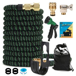 GENGKHOME(ガンコホーム)散水ホース伸びるホース銅制コネクタ伸縮3倍伸びる超強度外層材料耐久耐摩擦性収納便利絡まりにくい水やり洗車庭多機能蛇口継手付き超軽量ガーデンホース(ダー…
