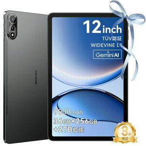 �y12�C���`���ʁE36GB+256GB�zBlackview MEGA 2 WI-FI���f�� �^�u���b�g Android 15����� 2TB�g�� TUV�F�� �X�^�C���X�y���t Widevine L1 9000mAh PD 18W�}���[�d PC���[�h