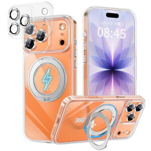Defuri iPhone 17 Pro Max �P�[�X 360�x��]�X�^���h �c�����p �ϏՌ� MagSafe�Ή� �ɏ�N���A �J�����S�ʕی�