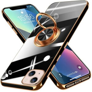 iPhone14用ケースリング付きメッキ加工クリアTPU耐衝撃驚くほどの手触り車載ホルダー対応軽量薄型レンズ保護マット感人気落下防止アイフォン14用スマホケース黒MD-6DDD-12-01