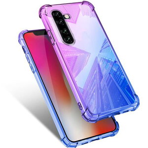 OPPOReno3Aケースクリア耐衝撃薄型グラデーション透明TPUバンパー薄型軽量取り出し易い全面保護カバー光学メッキ加工おしゃれ擦り傷防止指紋防止ストラップホール付きスリム紫/ブルーMJJ-…