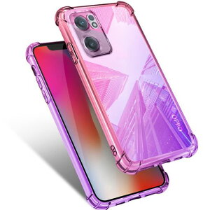 OPPOReno7Aケースクリア耐衝撃薄型グラデーション透明TPUバンパー薄型軽量取り出し易い全面保護カバー光学メッキ加工おしゃれ擦り傷防止指紋防止ストラップホール付きスリムピンク/紫