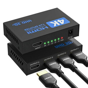 4K HDMI���z��1����4�o��, 4��ʓ����o�� HDMI�X�v���b�^�[, 4K HDR 3D�R���e���c�Ή� ���z�� Xbox/HDTV/DVD�v���[���[/�p�\�R���ɓK�p, �~���[�����O��p�y�g�����[�h�Ȃ��z, USB�d���P�[�u���t��