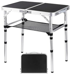 HZTキャンプテーブル折りたたみ式アウトドアテーブル高さ3段階調節折りたたみテーブル収納ネット付くコンパクト収納幅約60cmアルミ合金防水防汚素材園芸作業アウトドアBBQバーベキュー…