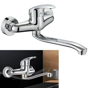 キッチン蛇口壁付き混合水栓シングルレバー浴室用水栓バス水栓180°首回り泡沫吐水ツーホール式キッチン水栓冷温切り替え(合金タイプ25cm、付属品が含まれています)