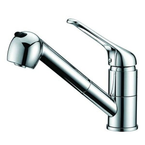 キッチン蛇口キッチン混合水栓キッチン用水栓台付き(1穴)シングルレバー混合栓ホース引き出し式整流シャワー切り替え可能サテンメッキKFPOY011