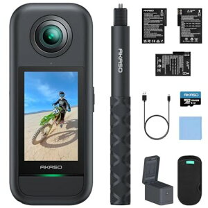 AKASO 360 �N���G�C�^�[�R���{�� 256GB SD�J�[�h�t�� 360�x�J����-�A�N�V�����J���� 5.7K360�x���� 72MP360�x�ʐ^ �V�^1/2�C���`48MP�Z���T�[ 360�x�����ێ� 360° �X�[�p�[�X���[�X ���艻�@�\ AI�ҏW