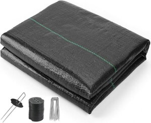 MUYYIKA防草シート除草シートぼうそうシート高透水性高耐久性高い遮光性高密度園芸用シートUピン杭50本と黒丸50枚付き園芸用農業工事用庭通路など雑草防止(1x20m)