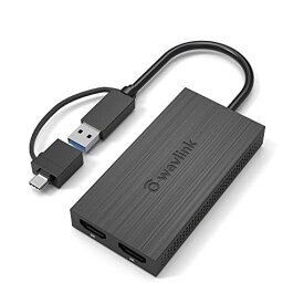 WAVLINK USB 3.0A/TYPE-C-デュアル HDMI アダプター 4K出力 ミニドッキングステーション/最 大4K(3840X2160 @ 30HZ)ディスプレイ出力/1X4K対応 HDMI出力ポート/1X2K対応