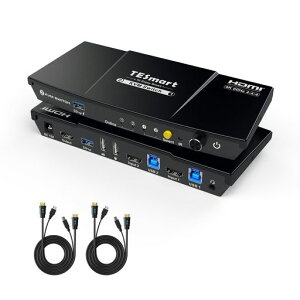 TESmartKVM�X�C�b�`HDMI�ؑ֊�2����1�o�̓p�\�R��2�䃂�j�^�[1��؂�ւ�USB3.04K@60HzEDID�@�\�z�b�g�L�[�؂�ւ��Ή�HDCP2.2HDR10/Dolby�Ή������R���A���̓P�[�u���t��