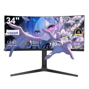 RELETECH34�C���`�E���g�����C�h�Ȗʃ��j�^�[�����UWQHD(3440x1440)180Hz�Q�[�~���O���j�^�[VA�p�l�����R���g���X�g3000:1���������X�^���hHDMI/DisplayPortVESA75x75�Ή�