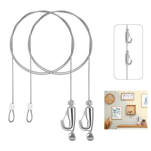 ピクチャーレールワイヤーフックセット自在金具付2本セットステンレスワイヤーロープ落下防止ワイヤー吊り下げ展示DIY絵画・額縁・壁掛けなど用地震対策(直径1mm--長さ1.0m--2本セット)