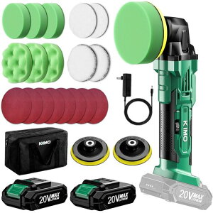 KIMO電動ポリッシャー車2.0AHバッテリー*2個コードレスダブルアクションポリッシャー充電式サンダポリシャー洗車6段変速最大3634RPM1.2KG軽量大直径バフサンドペーパー*8交換用研磨ディスク*2