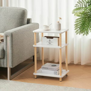 サイドテーブルナイトテーブル天然木小さいおしゃれ収納棚付きベット用リビングソファサイド一人暮らしカフェテーブル(40cm*30cm*62cmナチュラル+ホワイト)