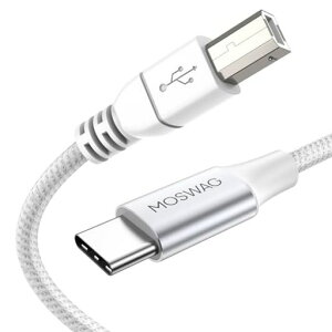 MOSWAGUSBC-USBBMIDIケーブルタイプC-USBMIDIケーブルナイロン編組2.0プリンタスキャナ用コード金属コネクタ付き高速タイプ(16.4FT/5Mホワイト)