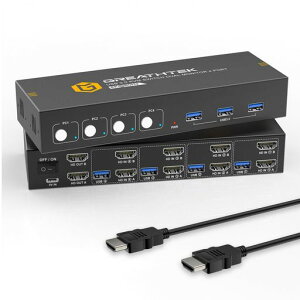 KVM�X�C�b�` HDMI 4����2�o�� �g�����[�h�Ή� 4K@60Hz USB3.0 KVM�ؑ֊� USB-Ax3 4��PC���L 2��ʏo�� �L�[�{�[�h�E�}�E�X���L Windows/Mac/Linux�Ή�