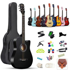 アコースティックギター初心者18点セット38インチ入門練習学生子供大人用初級セット入門用アコギ弦チューナーギタースタンド・ソフトケース・簡易教則(日本語)付き