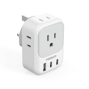 海外bfタイプ変換プラグUSB-C付きTESSAN2個type-c2個USB-A4個AC差込口変換器電源変換アダプターイギリスシンガポール香港マレーシアマカオなどコンセント変換対応出張旅行便利グッズ