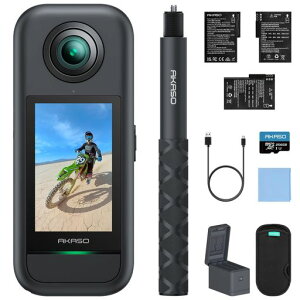 AKASO 360 �N���G�C�^�[�R���{�� 256GB SD�J�[�h�t�� 360�x�J����-�A�N�V�����J���� 5.7K360�x���� 72MP360�x�ʐ^ �V�^1/2�C���`48MP�Z���T�[ 360�x�����ێ� 360° �X�[�p�[�X���[�X ���艻�@�\ AI�ҏW