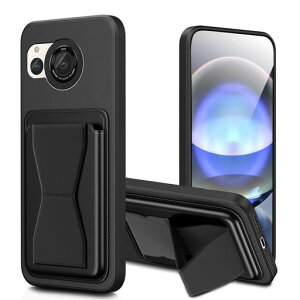 SH-52D対応アクオスR8/R8sシリコンケースバンド付きスタンド機能耐久滑り止め黒