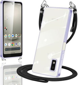 AQUOSwish3ケースクリアショルダーSharpwish3A302SHSH-53Dカバースマホケース透明TPU肩掛け首掛け斜めかけケース薄型耐衝撃シリコンメッキ加工TPUバンパー(ライトパープル)