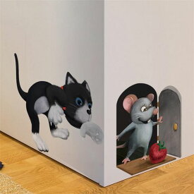 WOHAHAウォールステッカーねずみイチゴネズミの穴ですおしゃれかわいい動物3d立体壁紙シールはがせるウォールすてっかー部屋防水ウォールシール壁壁かざりroomwallstickerdecoration御洒落
