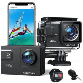 WOLFANG アクションカメラ 4K 24MP水中カメラ WIFI機能 耐揺性 水深40メートル HDMI出力 1350MAH大容量バッテリー2個搭載 170°広角レンズ リモコン ヘッドセットカメラ 外部マイク 豊富なアクセサリー GA300