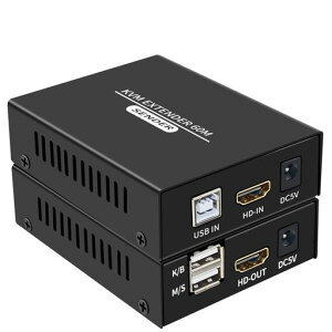 60M HDMI KVM�G�N�X�p���_�ACat 5 e Cat 6 1080 P HDMI USB KVM�G�N�X�p���_�`���A���[�v�o�͕t��USB�L�[�{�[�h�}�E�X�g�����T�|�[�g