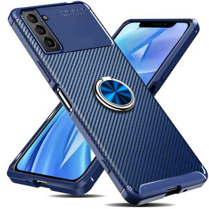 GalaxyS21ケースリング付きSC-51BSCG09用カバー炭素繊維TPU耐衝撃スタンド機能車載ホルダー対応落下防止防塵薄型軽量一体型変形防止全面保護カバーサムスンギャラクシーS21ケース青