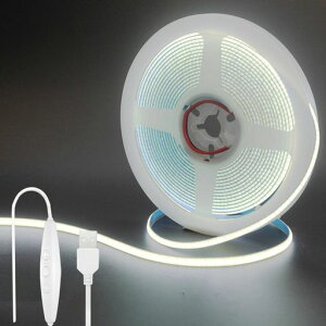 �N���A�q��(Clearhill)5V��5mmCOBLED�X�g���b�v���C�g�����\5M�����F6500K400LEDs/M�A8W/M�ACRI90�A1500lm�A���b�L���H���ʃp�l�����C�g�X�g���b�v��h��IP205�i�����A1.5m�P�[�u��