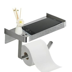 Topskyトイレットペーパーホルダー棚付きバスルーム/キッチン収納用1連おしゃれ304ステンレス製紙巻器ペーパーホルダー小物収納完成品工事不要設置簡単壁取り付けネジ付きバスルーム&キ…