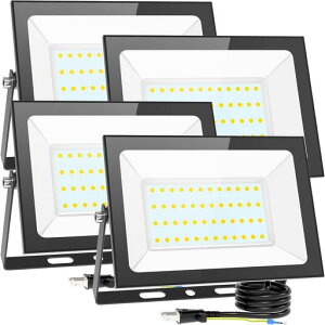 KIWEN【超薄型・4個セット】LED投光器80W10000LM昼光色ledライト屋外IP66防水豪雨対応作業灯led100V対応アース付きプラグPSE認証済灯光器高演色Ra85以上外灯高輝度省エネ120°広角