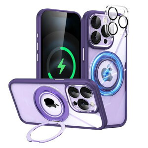 DonocaoiPhone15ProMax�p�P�[�XMagSafe�Ή�360°��]�����O�X�^���h�t���}�O�l�b�g�������C�N���A�w�ʃV���R�����ϏՌ����^���킢�����R�Ɏ�t���O���J�����J�o�[4KHD�K���X�t�B���������Y�ی�