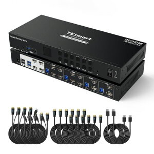 TESmart 4����4�o�� KVM�X�C�b�` HDMI+DisplayPort USB3.0 KVM�ؑ֊� 4���j�^�[4PC 4K@60Hz HDMI DP �؂�ւ��� 4�|�[�g�o�� MST�@�\ �w�b�g�Z�b�g�|�[�g EDID�@�\ �z�b�g�L�[�X�C�b�`