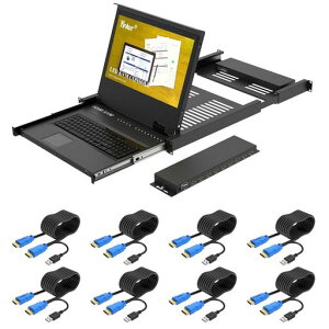 Yinker8�|�[�gKVM�X�C�b�`HDMI17.3�C���`LCD���j�^�[����1U���b�N�}�E���g�^1920x1080@60HzKVM�R���\�[��1U���b�N�Ή�OSD���j���[/�z�b�g�L�[�ؑփP�[�u��8�{+�L�[�{�[�h+�^�b�`�p�b�h�t��