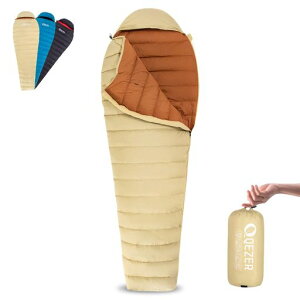 QEZERシュラフダウン寝袋コンパクトマミー型260g/400gダウン充填春夏秋用1200gダウン充填冬用寝袋650FP高級ダウン400T撥水加工2人用に連結可能アウトドアキャンプ登山車中泊防災用
