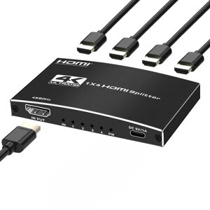 HDMI ���z�� 1����4�o�� 4K@60Hz HDM�X�v���b�^�[ 4 ��ʓ����o�� 3D�f�� HDCP 2.2���� �I�[�f�B�I���� �����o�� RGB/HDR10 +/3D�Ή� PS5/B0X/fire tv stick/HDTV/DVD/PC�ȂǓK�p