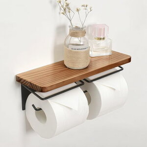 棚付きダブルロールトイレットペーパーホルダーおしゃれな木製松木板環境に優しい材料賃貸住宅に適している壁取り付けに便利なDIYインテリア装飾用品ロールペーパーホルダートイレッ…
