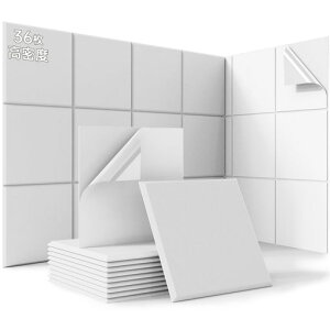 Evenreach36枚自己粘着吸音材200kg/m3高密度防音シート防音対策室内装飾吸音ボード防音難燃防潮消音30cmx30cmx0.9cm(3.24m2)(ホワイト)