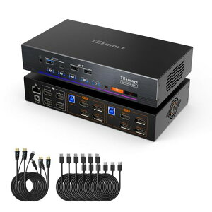 TESmartDP+HDMIKVM�X�C�b�`2����4�o�̓p�\�R��2�䃂�j�^�[4��USB3.0DisplayPortKVM�ؑ֊�4K@60Hz/2K@144Hz�؂�ւ��@EDID�@�\�z�b�g�L�[�؂�ւ��Ή��M�K�r�b�gLAN�|�[�g