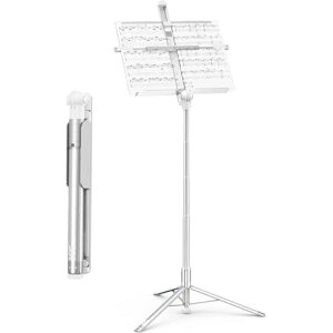 KraftGeekカプセル譜面台|軽量・コンパクト|高さ73~167cm調節可能|折りたたみ式で持ち運びに便利な楽譜スタンド|ミュージシャン・楽器奏者向け|譜面トレイ&クリップ付き|組み立て不要|ホワ…