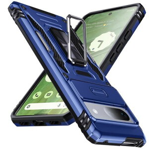 GooglePixel8ケースリング付き耐衝撃pc+tpu車載ホルダー対応軽量薄型擦り傷防止取り出し易い360°回転スタンド機能リング携帯カバーブルー青LR-10-PX8-03