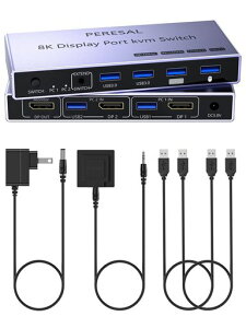 8KDisplayport2.1KVM�X�C�b�`2��1��DP1.4�ɓ���A4��USB3.0�|�[�g�������A8K@60Hz4K@240Hz�ɑΉ����A2��̃R���s���[�^��1��̃f�B�X�v���C�E�L�[�{�[�h�E�}�E�X�EUSB�v�����^�����L����