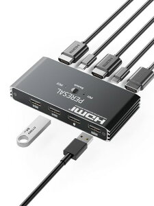 PERESALUSB3.0KVM�X�C�b�`�AKVM�X�C�b�`1��̃��j�^�[2��̃R���s���[�^�A1��̃��j�^�[�����L����2��̃R���s���[�^�̂��߂�4K@60Hz�A�L�[�{�[�h�A�}�E�X�A�v�����^�[�A�X�L���i�[�̂悤��4US�c
