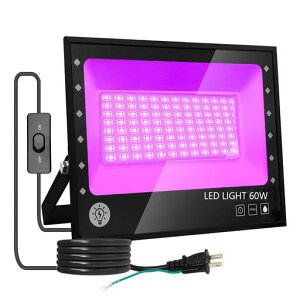 ARREBOL(アレボル)led投光器ブラックライト60W紫外線ライト投光器紫外線投光器PSE認証IP66防水機能UVライト395-405nm1.8Mコード屋外用舞台照明画廊装飾ライトパーティー用品3Dモデル乾燥用DJディ…