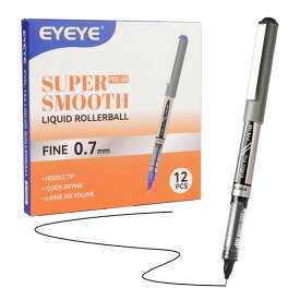 EYEYEボールペンブラックローラーボールペン0.7mm水性ボールペンニードルチップペンセット12本パックミディアムポイントペン速乾性細字滑らかな書き心地ジャーナリングメモを取るオフィ…