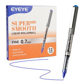 EYEYEボールペンブルー0.7mmペンセット12本パックローラーボールペンニードルチップ速乾性水性ボールペン滑らかな書き心地ジャーナリングオフィス学校用品